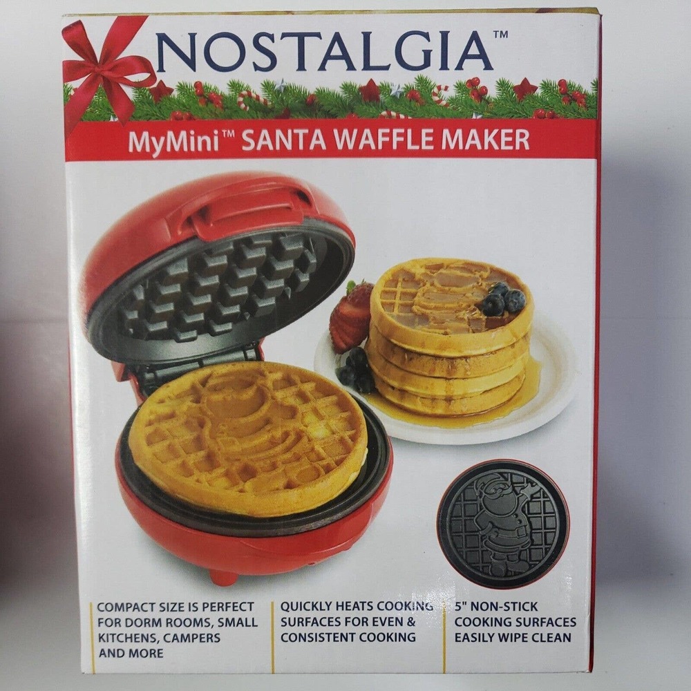 Nostalgia My Mini Santa Claus Waffle Maker 5" Non-Stick New Factory Sealed